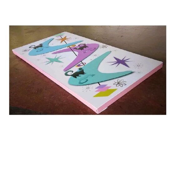 Retro MCM Style "Snobby" Cats on Boomerangs Giclee Print on Canvas Original Art - Picture 10 of 10